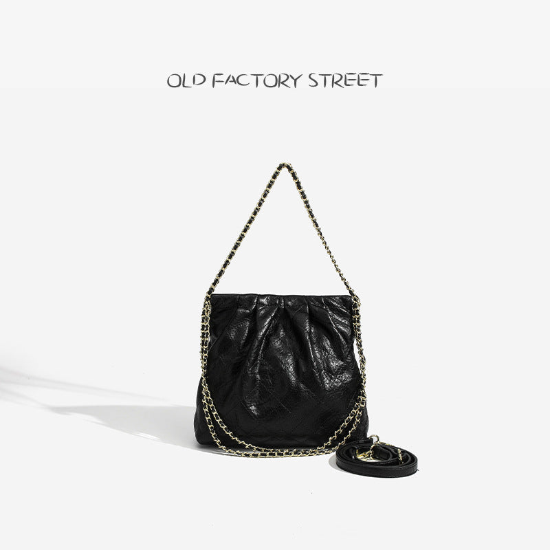 Women's Design Garbage Rhombus Chain White Leather Shoulder Bags