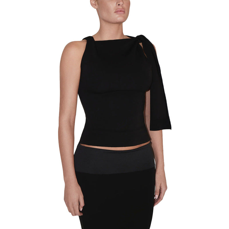 Women's Solid Color Sleeveless Waist Tie Exposed Tops