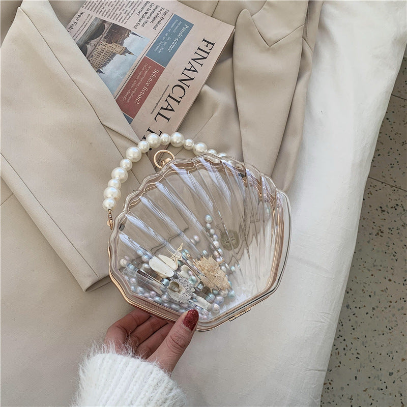 Women's Transparent Shell Box Western Style Pearl Shoulder Bags