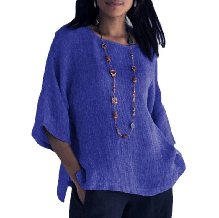 Women's Day Delivery Three-quarter Sleeve Round Neck Blouses