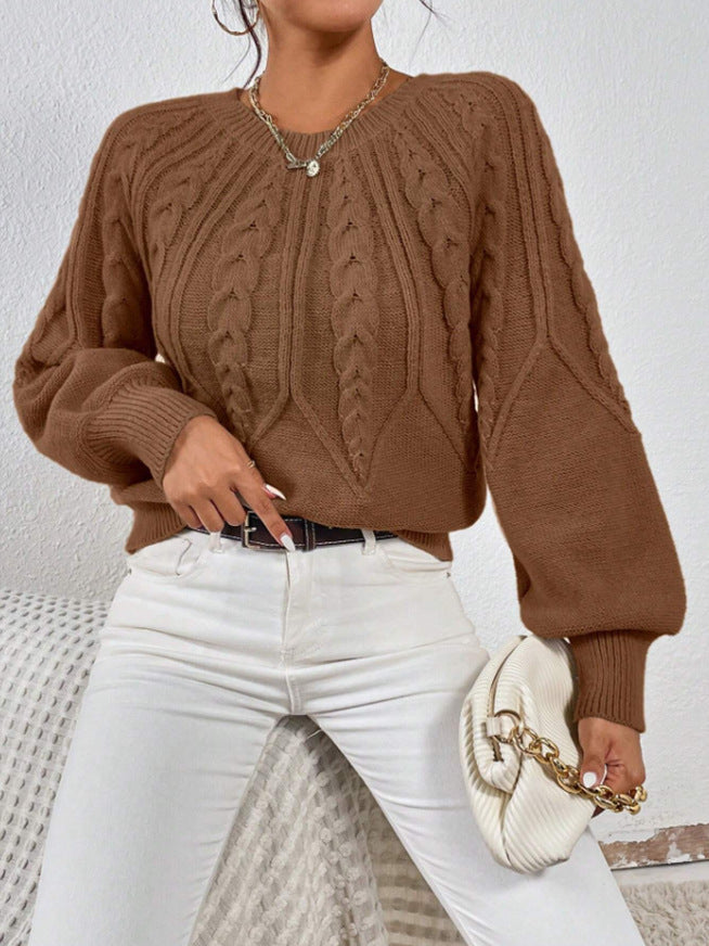 Women's Pullover Round Neck Knitted Long Sleeve Sweaters