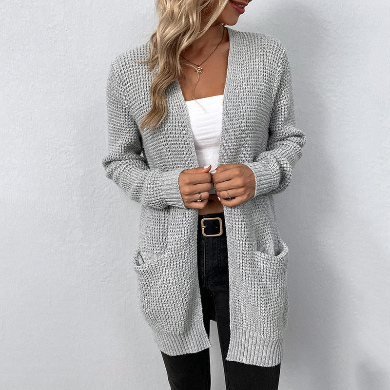 Women's Pretty Knitted Solid Color Pocket Knitwear