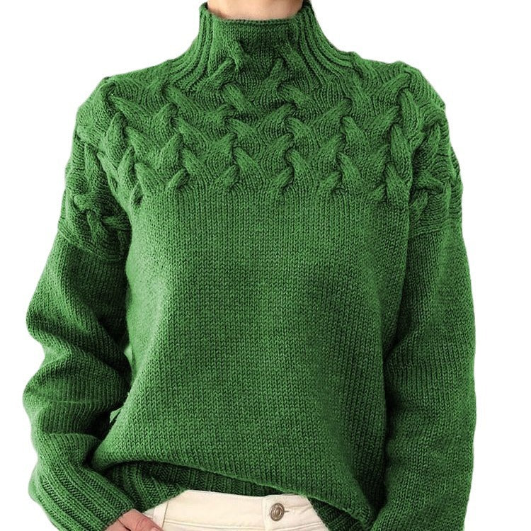 Women's Cable Braided Detail Turtleneck Long Sleeve Sweaters