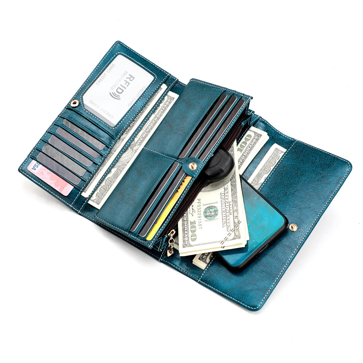 Women's Leather Long Cowhide Large Capacity Multiple Ladies Wallets