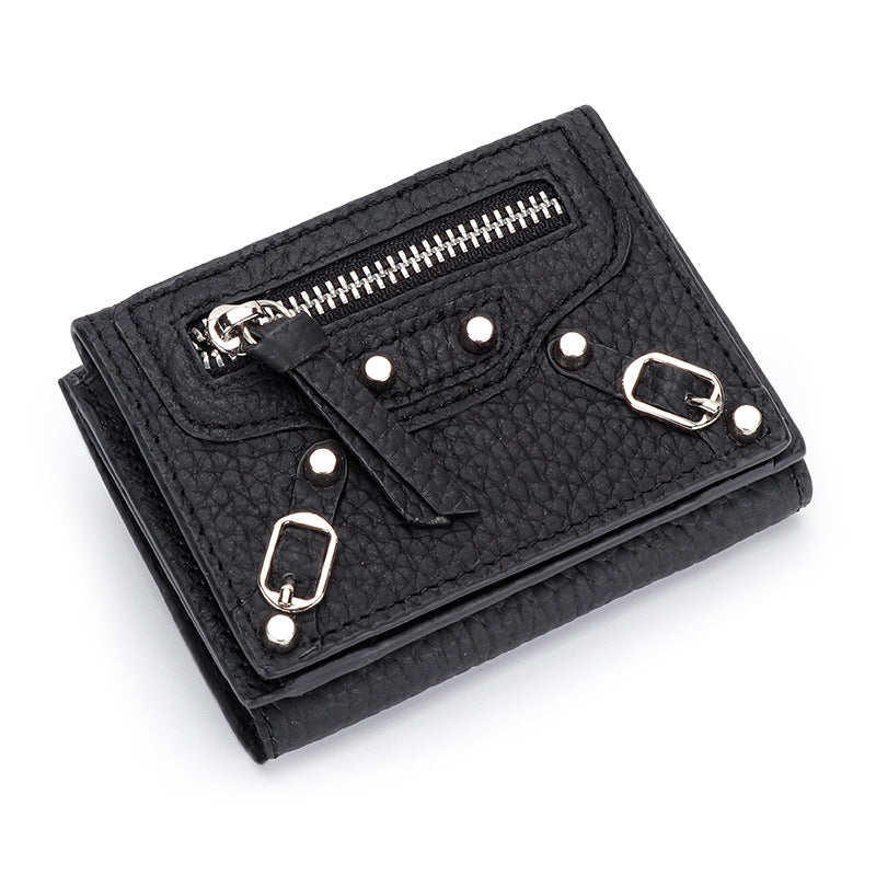 Women's Motorcycle Leather Short Folding Mini Change Ladies Wallets