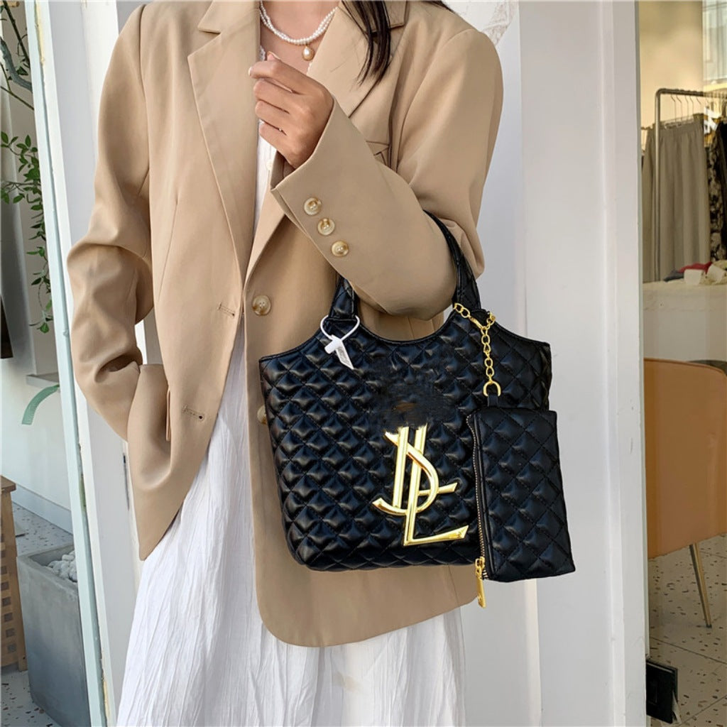 Women's Rhombus Large Capacity Shopping High-grade Black Tote Bags
