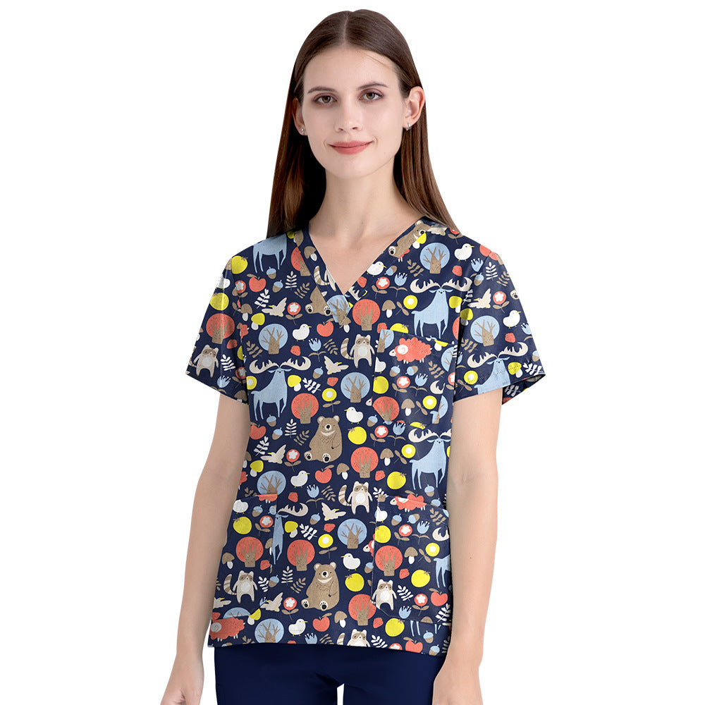 Women's Cartoon Print Surgical Gown Cloth For Uniform