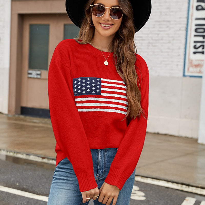 Women's Round Neck Flag Easter Independence Day Sweaters