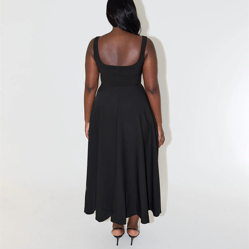 Solid Color Shoulder Strap Slim Fit Dresses