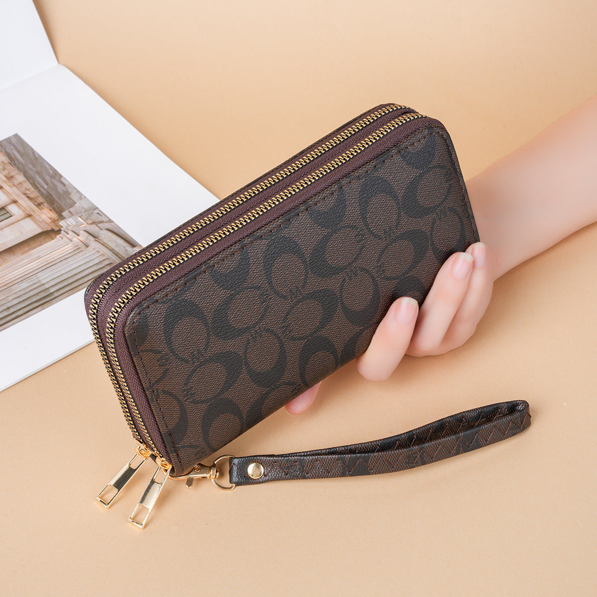 Women's High-grade Printed Long Large Capacity Double Zip Clutch Ladies Wallet