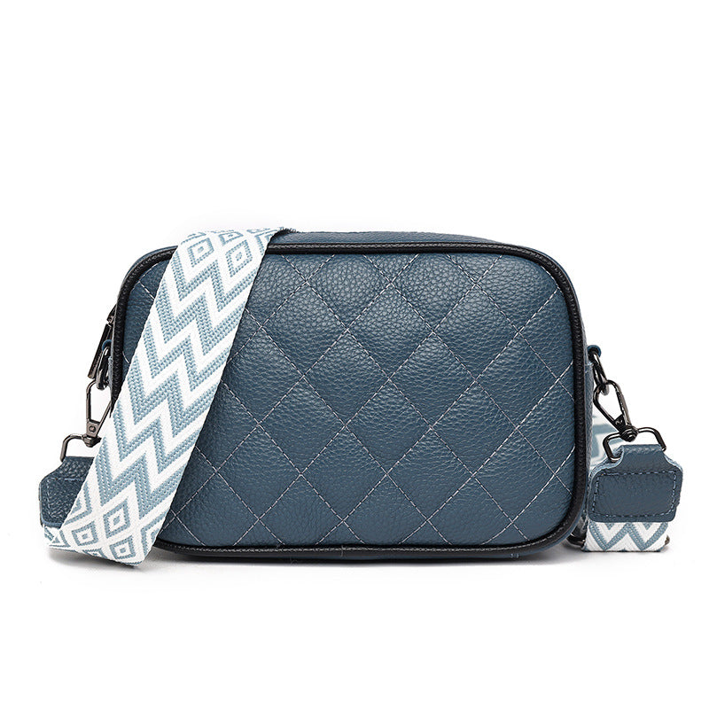 Women's Textured Cowhide Rhombus Wide Strap Leather Crossbody Bags