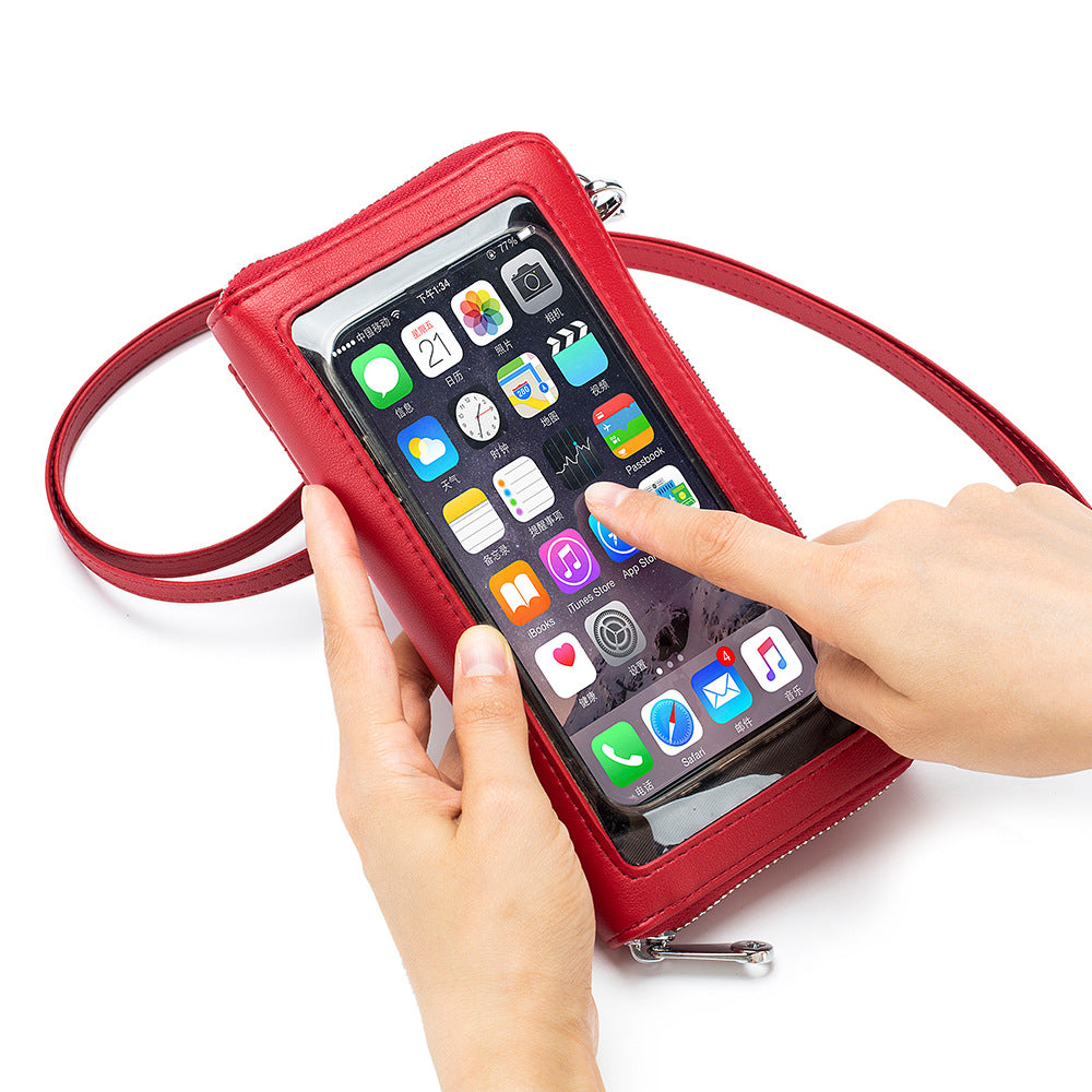 Women's Leather Embroidered Touch Screen Cell Clutch Phone Bags