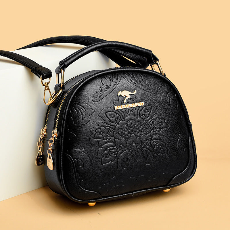 Women's Style Simple Round Ethnic Embossed Mother Crossbody Bags