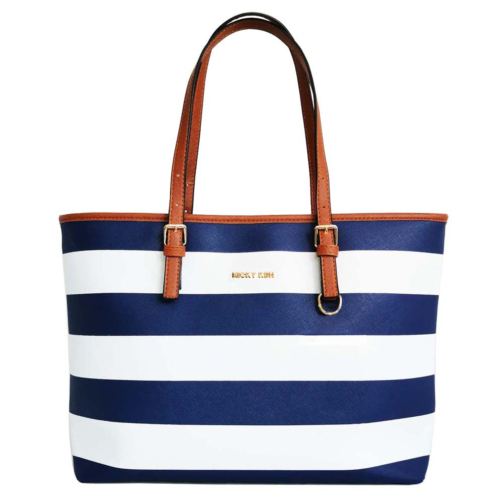 Women's Navy Style Bold Stripes Cross Pattern Leather Shoulder Bags