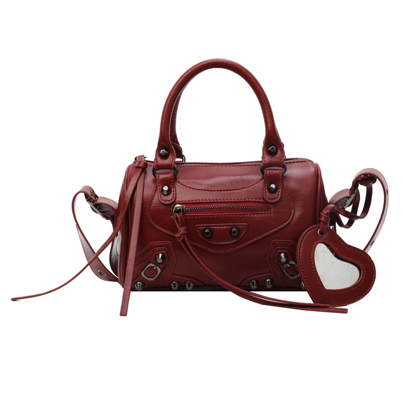 Women's Retro Portable Tassel Rivet Decoration Motorcycle Crossbody Bags