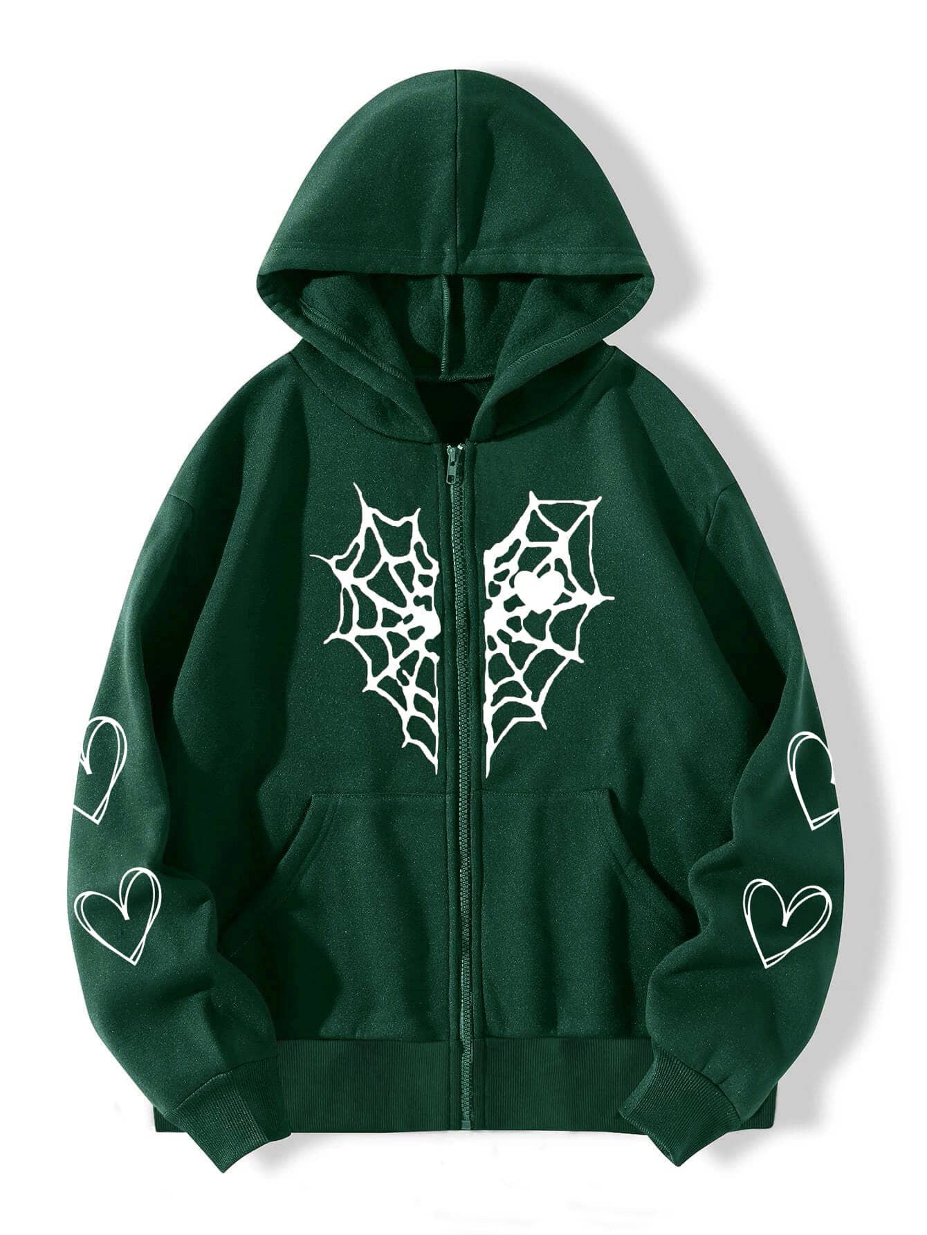 Spider Web Heart Printing Zipper Warm Sweaters