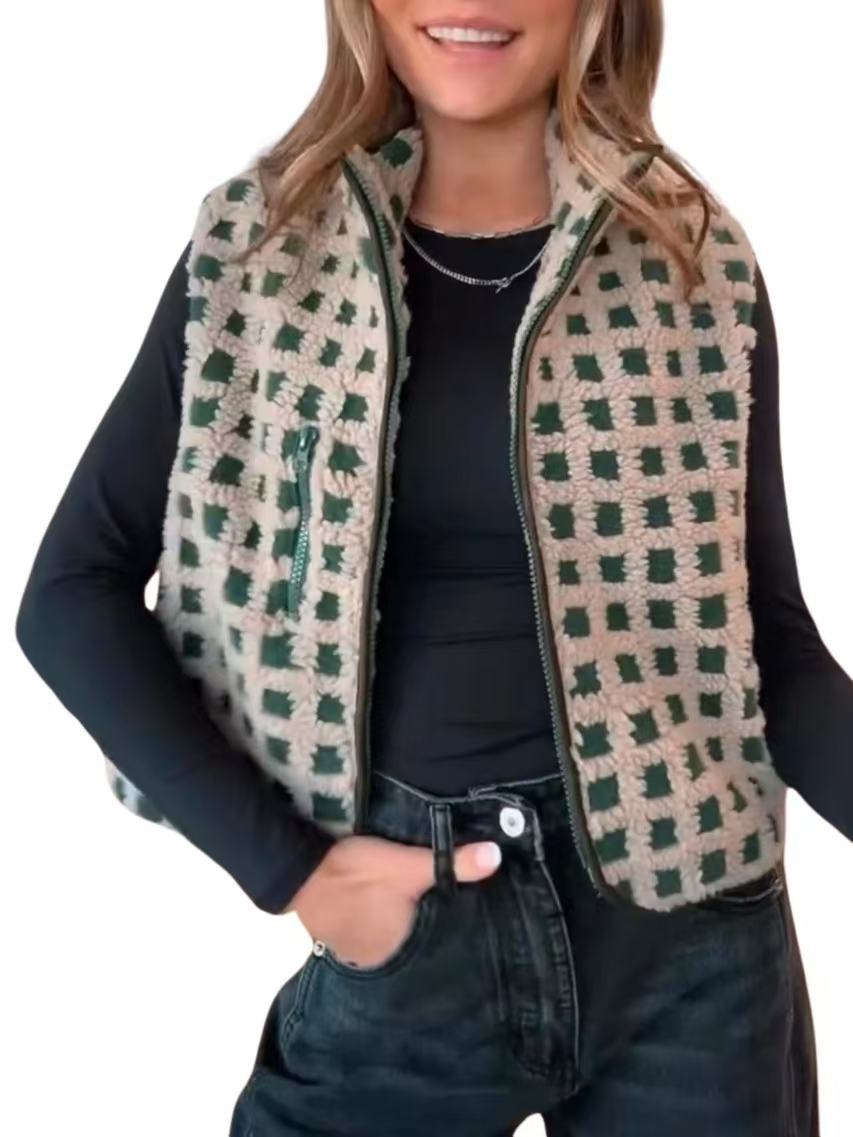 Women's Waffle Polar Fleece Waistcoat Sleeveless Turtleneck Vests