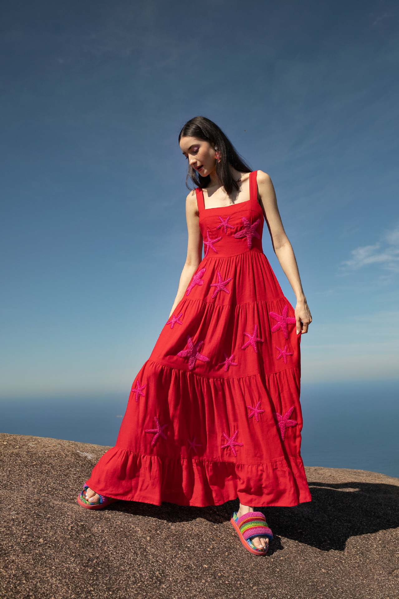 Women's Embroidered Pleated Puffy Sling Dress Beach Dresses
