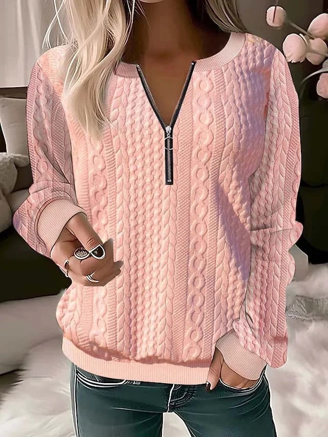 Jacquard Knitted Collar Zipper Pullover Loose-fitting Sweaters