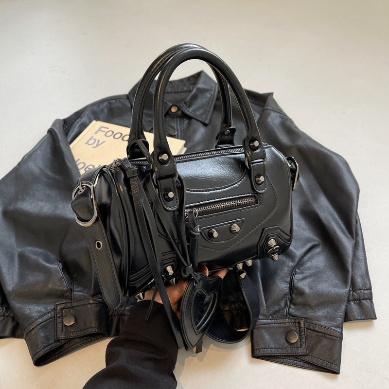 Women's Retro Portable Tassel Rivet Decoration Motorcycle Crossbody Bags