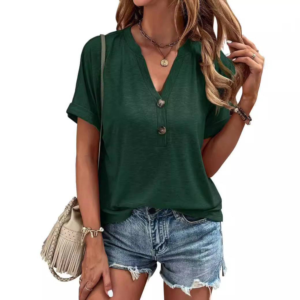 Women's Colors Solid Color Button Fashion Sleeve Blouses