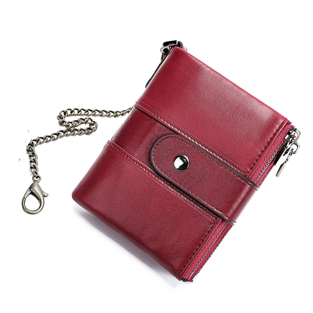 Zipper Locking Leather For Man Short Men's Wallets