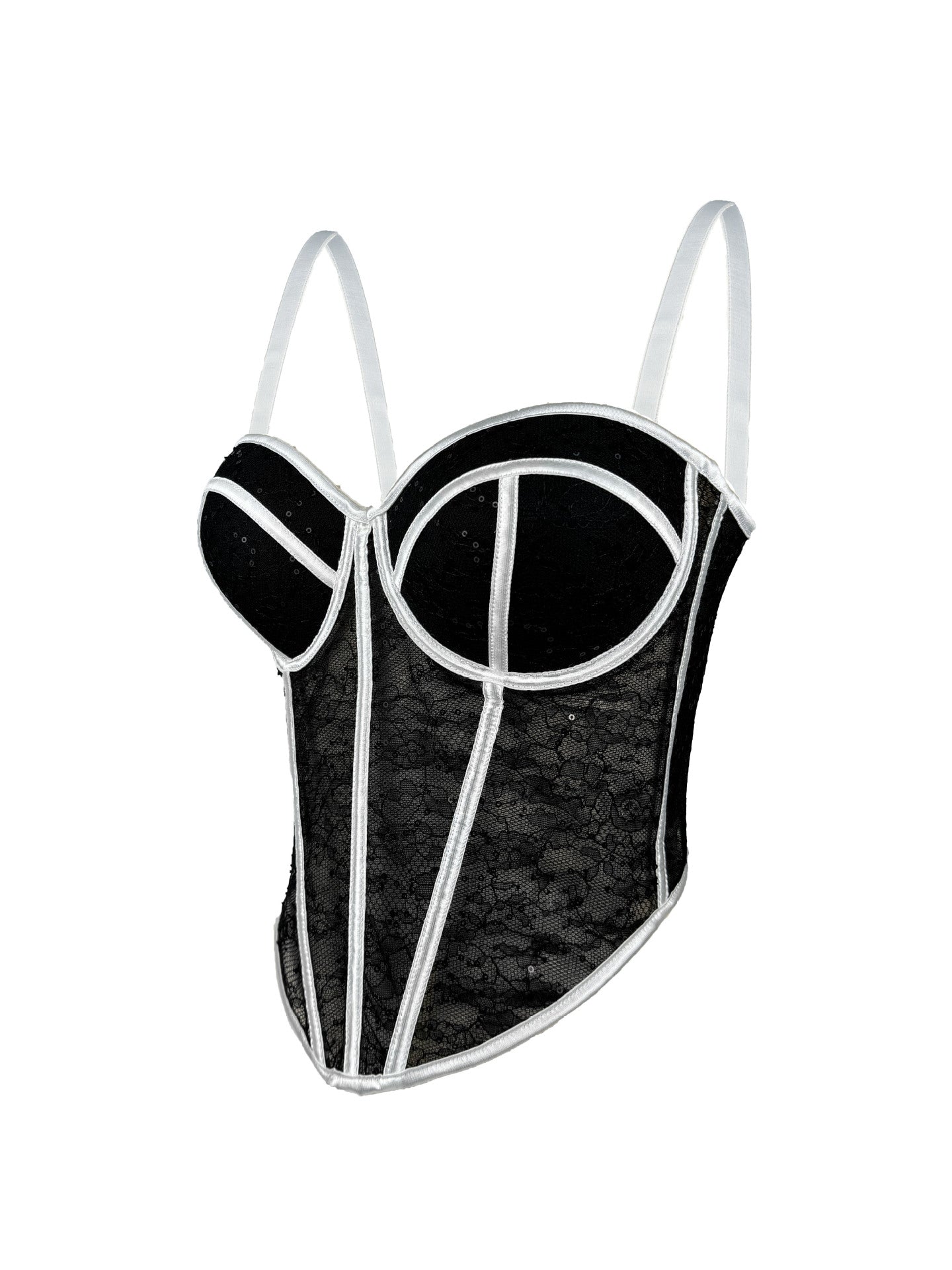 Mesh Low-cut Contrast Color Cinched Waist Breathable Body Tops