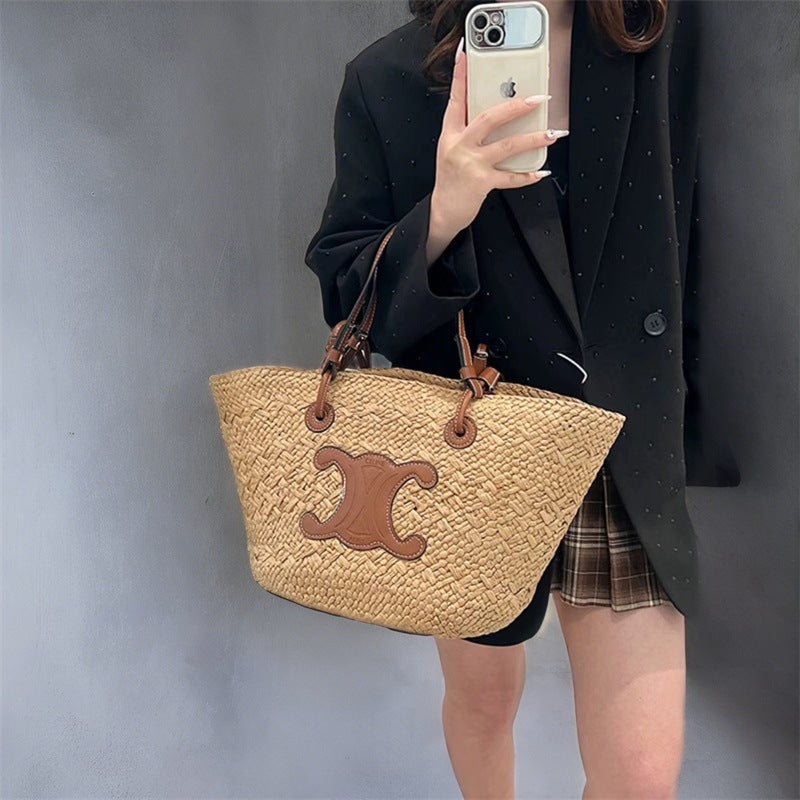 Women's Large Capacity Hand-woven Beach Portable Basket Shoulder Bags