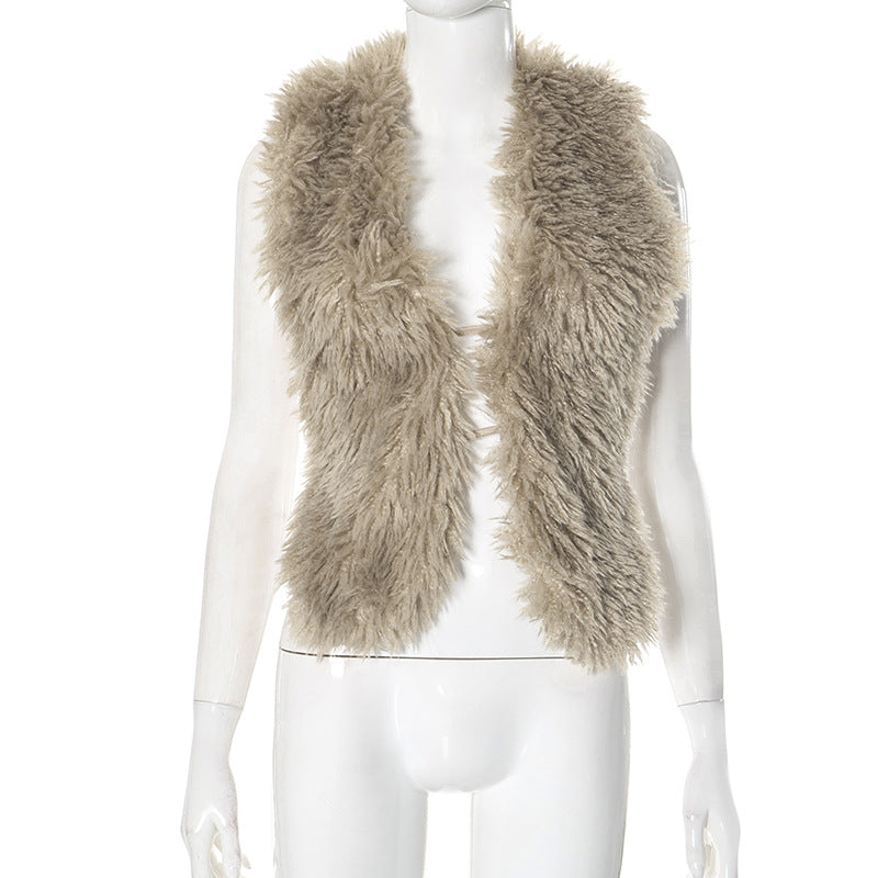 Hot Sexy Big Backless Fur Collar Vests