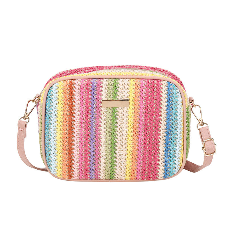 Attractive Colorful Straw Woven Versatile Rainbow Bags