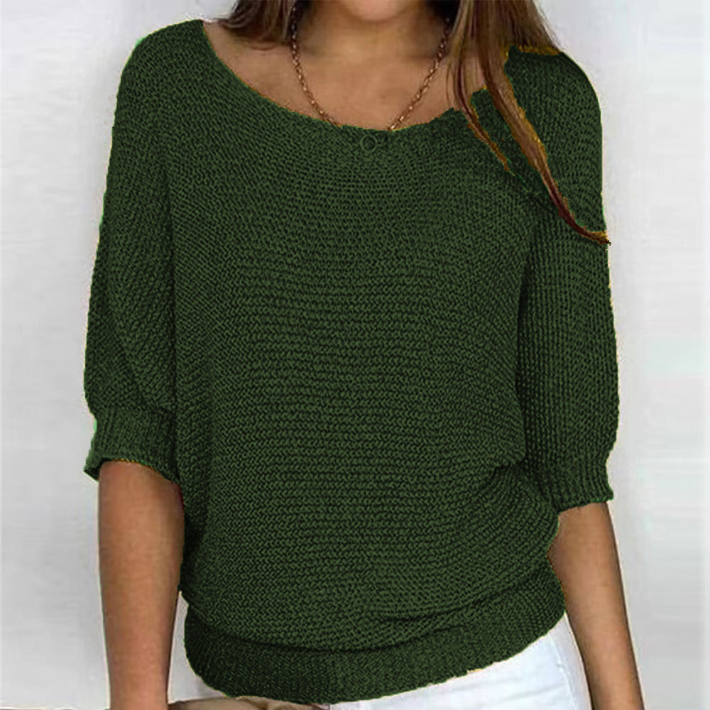 Women's Color Round Neck Commuter Elegant Cropped Knitwear