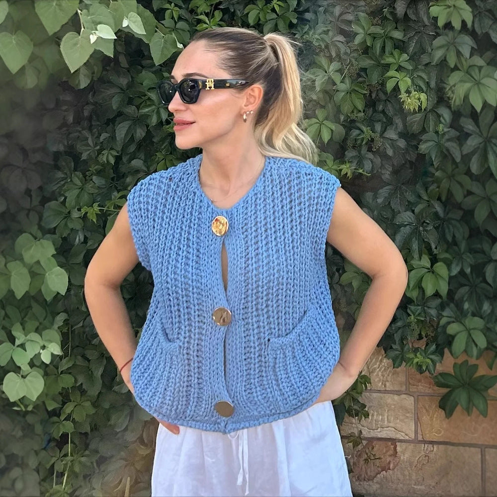 Women's Summer Street Fashion Thick Needle Knitted Vests