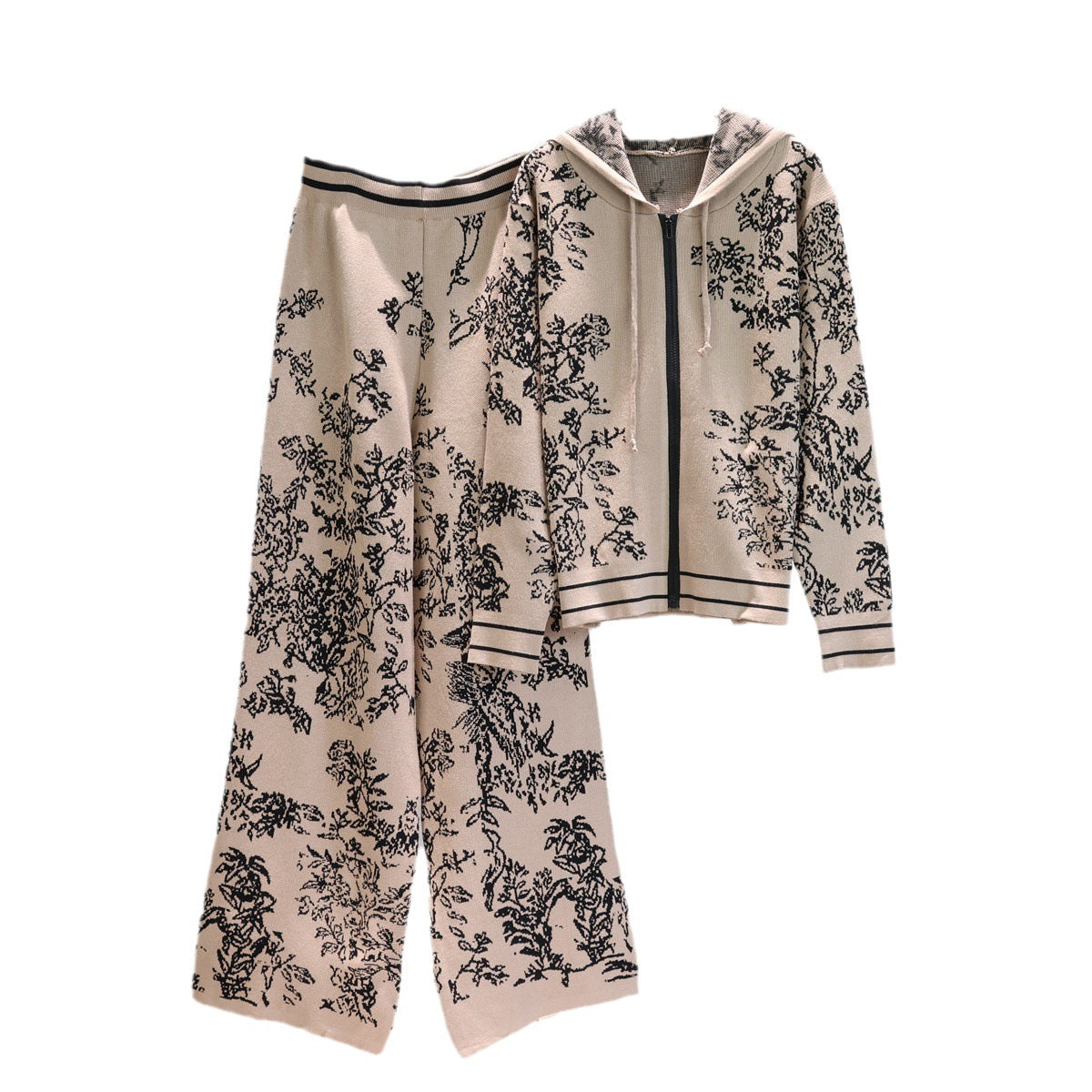 Women's Fashion Ink Painting Jacquard Loose-fitting Knitted Wide Suits
