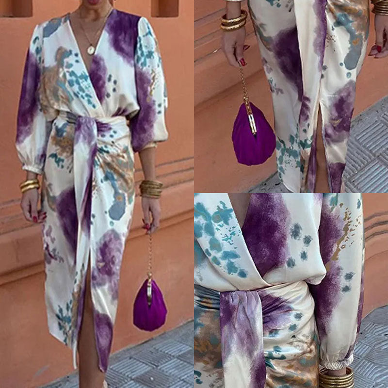 Women's Spring Temperament Printed Chic Long Sleeve Mid-length Dress Two-piece Suits