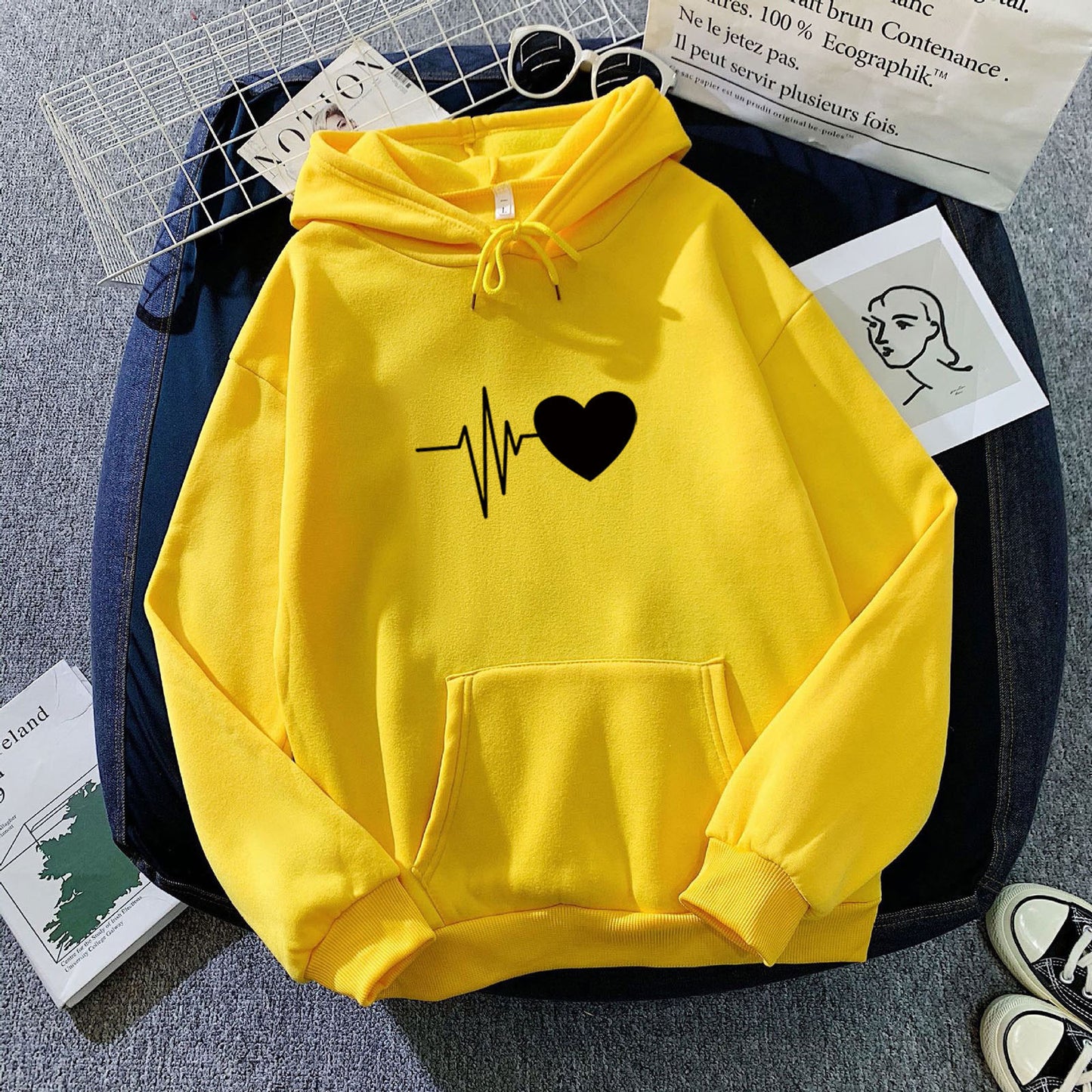 Versatile Fleece-lined Hoodie Unisex Wear Loose Sweaters