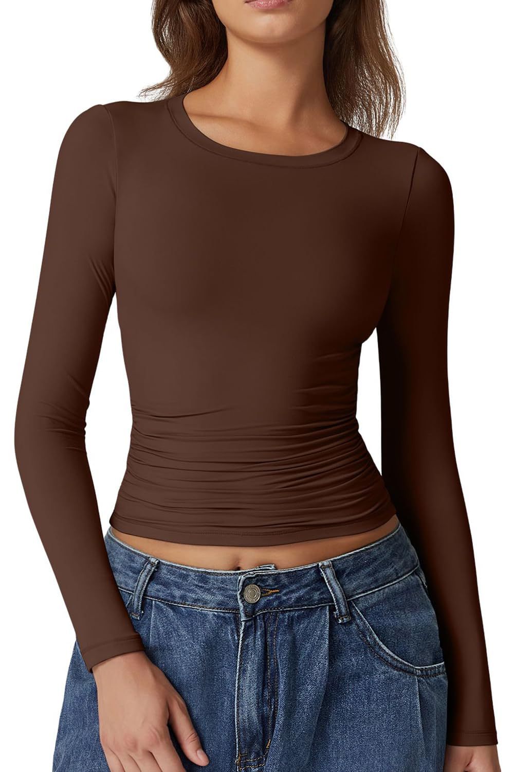 Women's Slim Fit Bottoming T-shirt Round Neck Tops