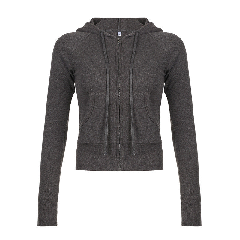 Solid Color Ribbed Band Hat Autumn Zipper Sweaters