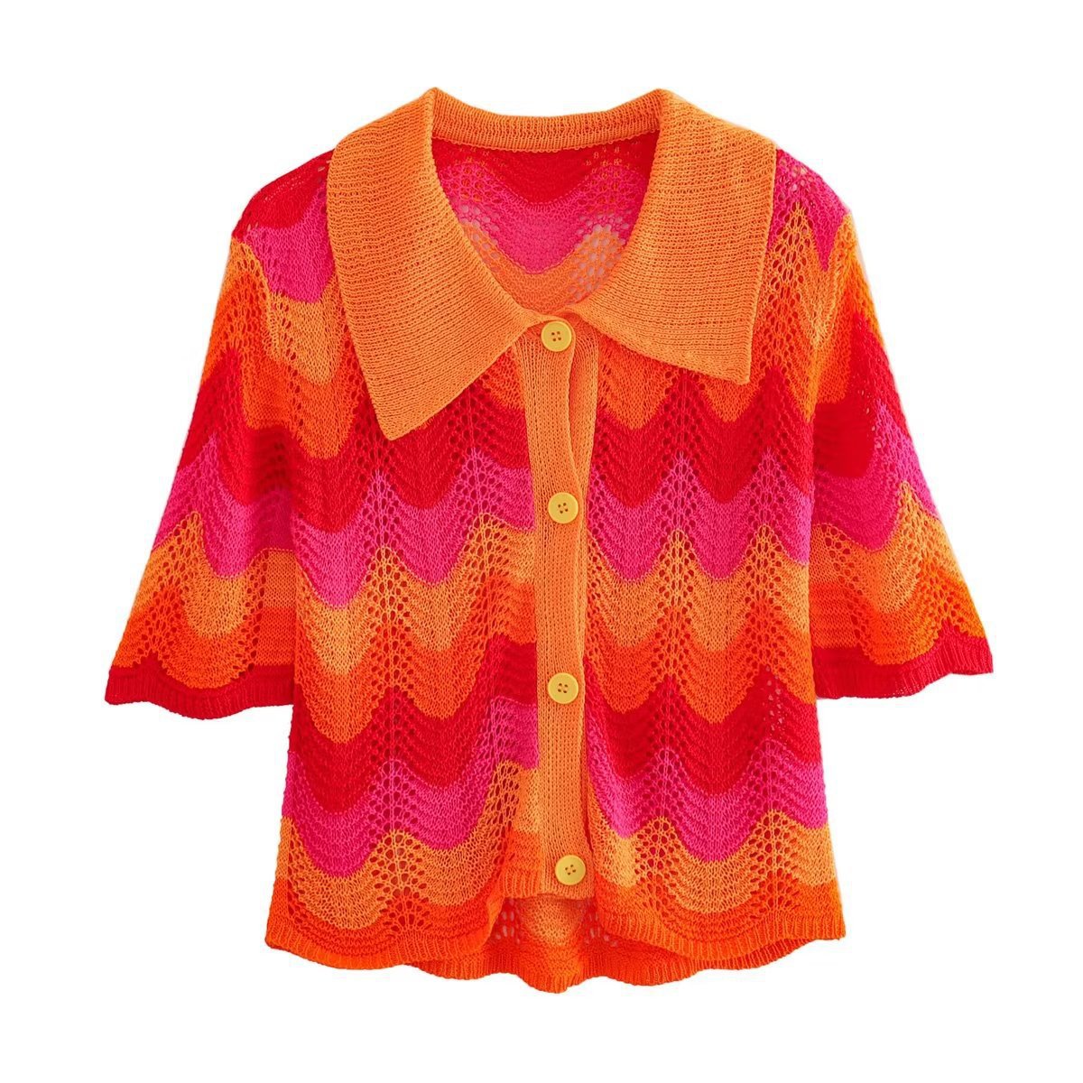 Women's Summer Lapel Collar Single-breasted Mesh Knitting Suits