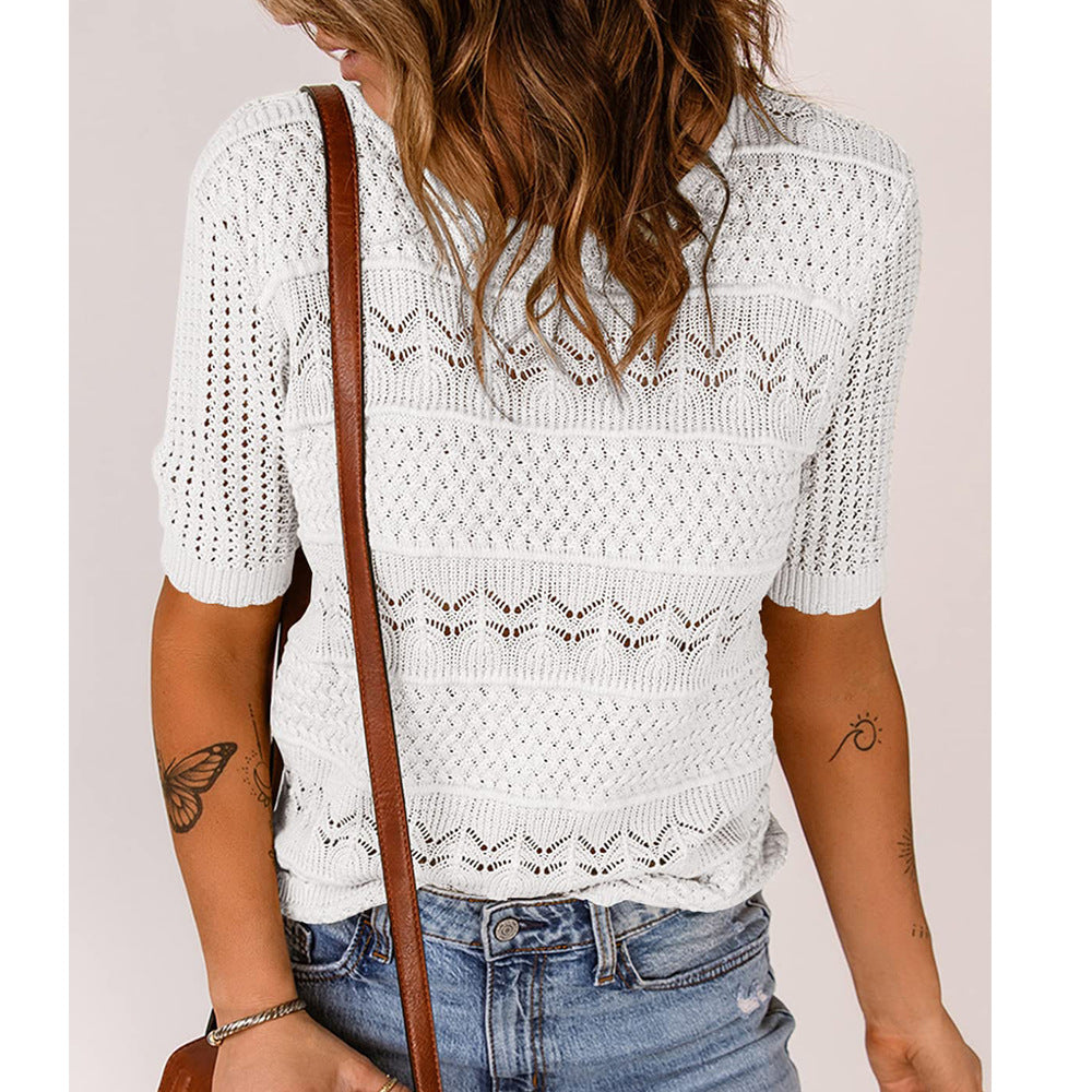 Women's Round Neck Sleeve Sexy Knitted Crocheted Sweaters