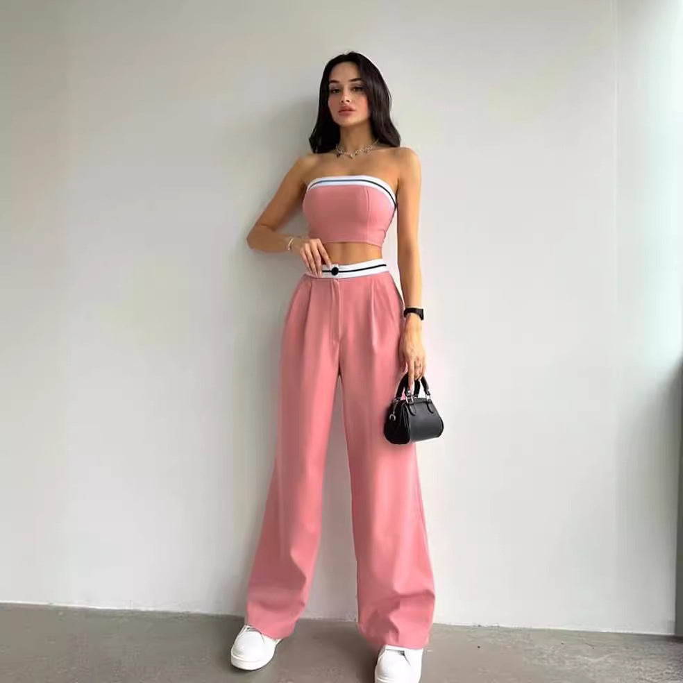 Women's Sports Tube Contrast Color High Waist Suits