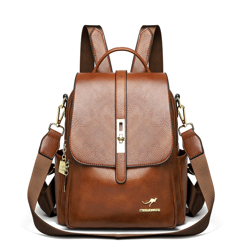 Women's Leather Korean Simple Fashion Large Capacity Backpacks