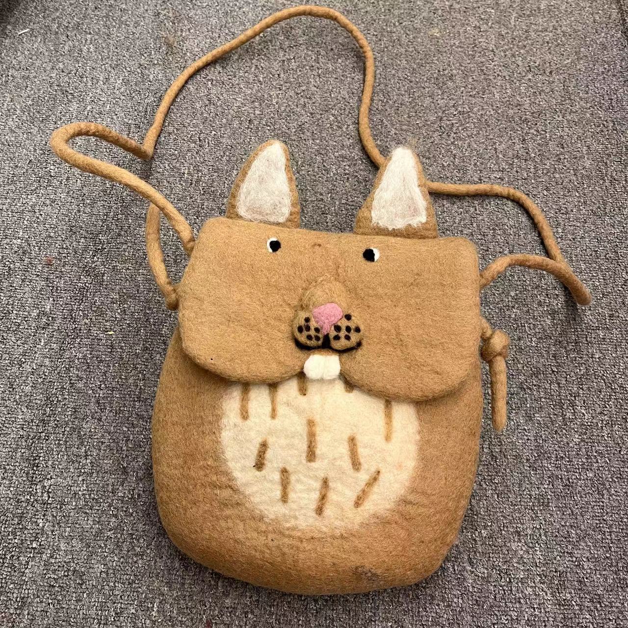 Wool Felt Cute Cartoon Funny Rabbit Fox Crossbody Bags