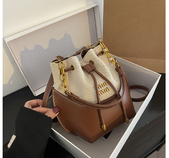 Women's French Style Hand Holding Trend Canvas Bucket Bags