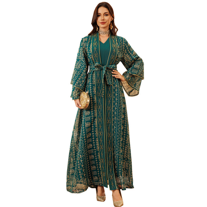 Muslim Robe Mesh Embroidery Saudi Dress Clothing