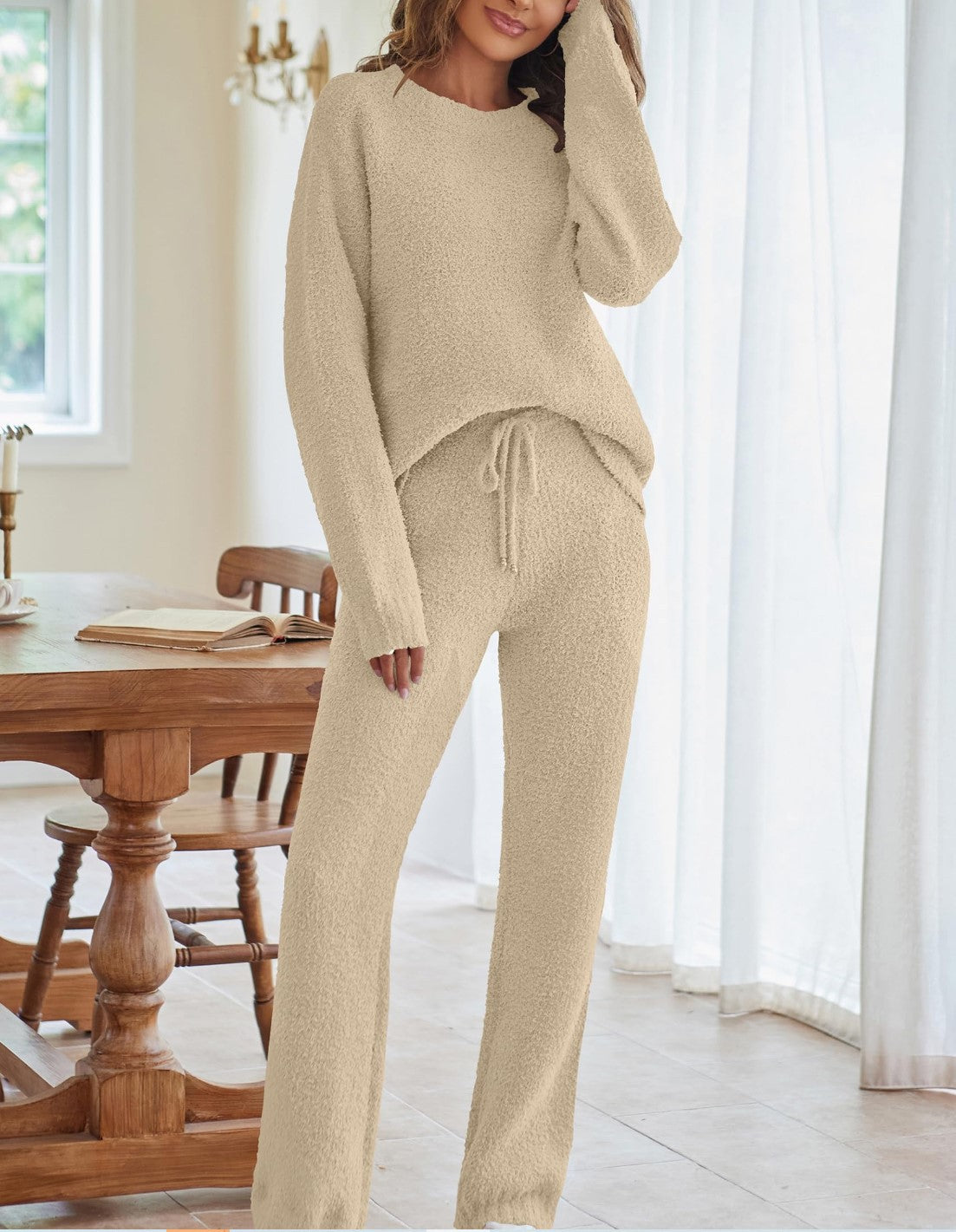 Women's Round Neck Long Sleeve Trousers Thick Suits