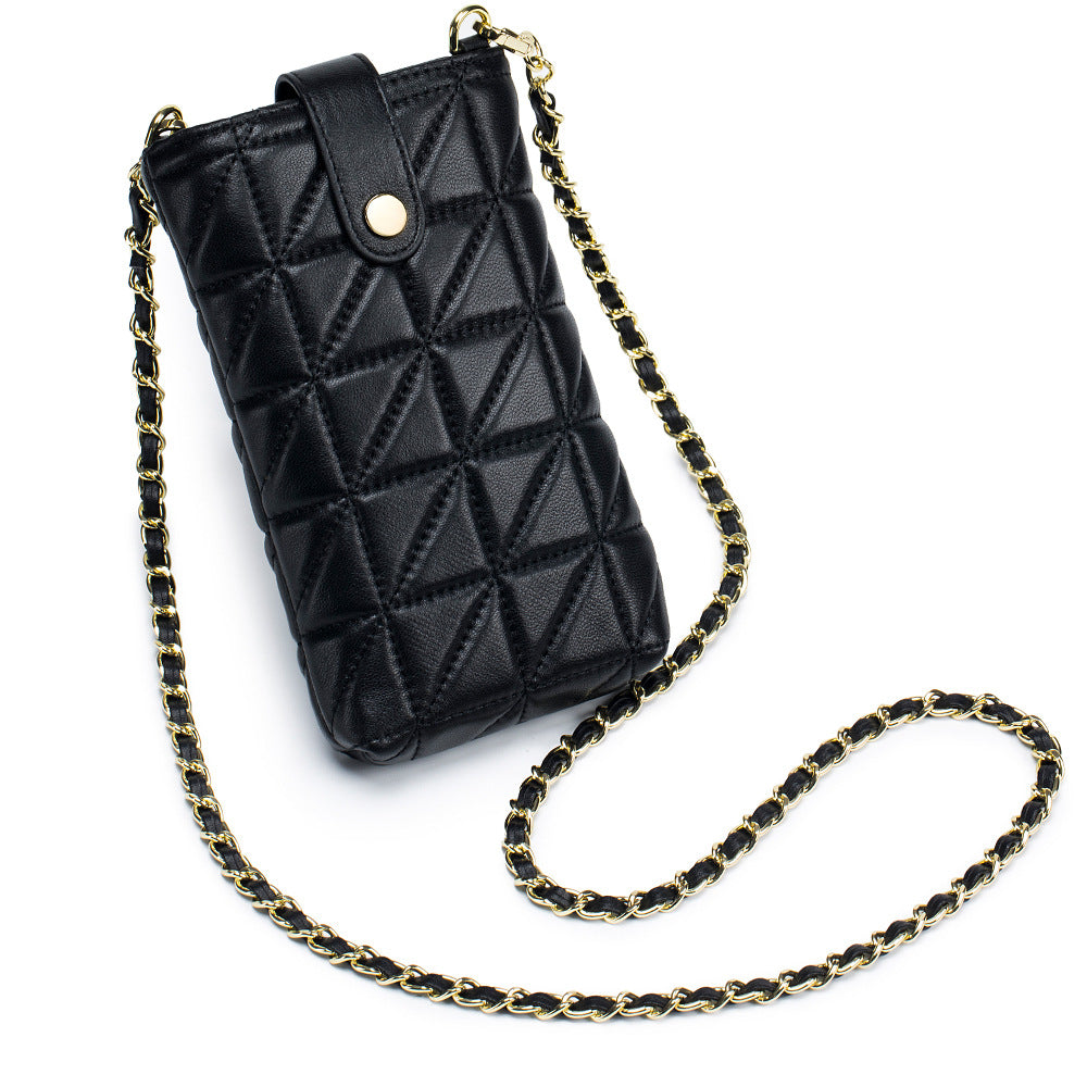 Women's Mobile Fashion Rhombus Embroidery Thread Chain Phone Bags