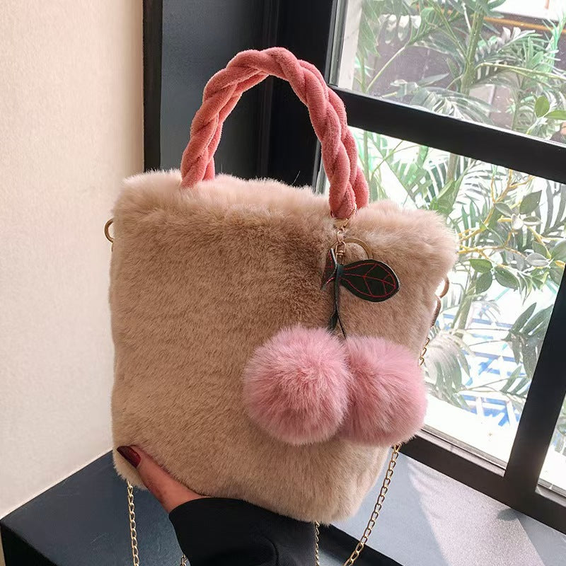Chain Design Cherry Plush Gentle Cute Women's Messenger Bag