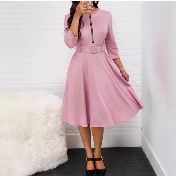 Charming Graceful Autumn Dress With Belt Dresses