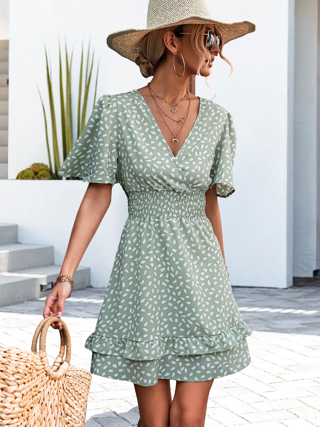 Charming Sexy Ruffle Sleeve Smocking Dress Dresses