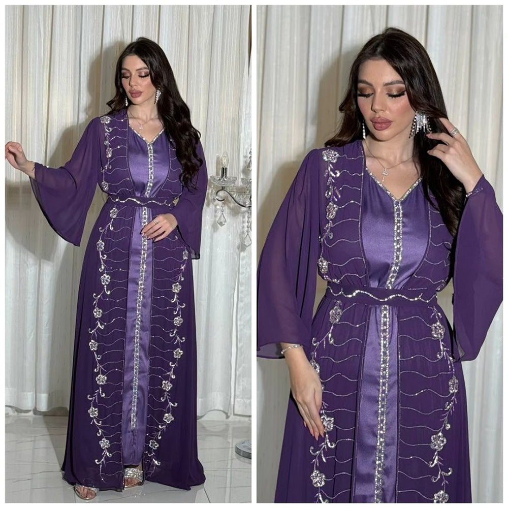 Beautiful Dress Chiffon Rhinestone Muslim Robe Clothing